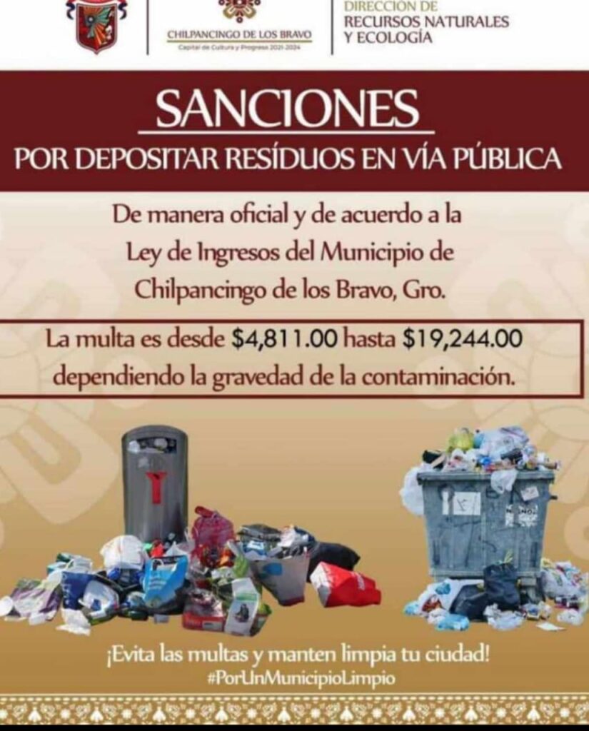 Chilpancingo… Sancionarán hasta con más de $19 mil a quien arroje basura en la vía pública