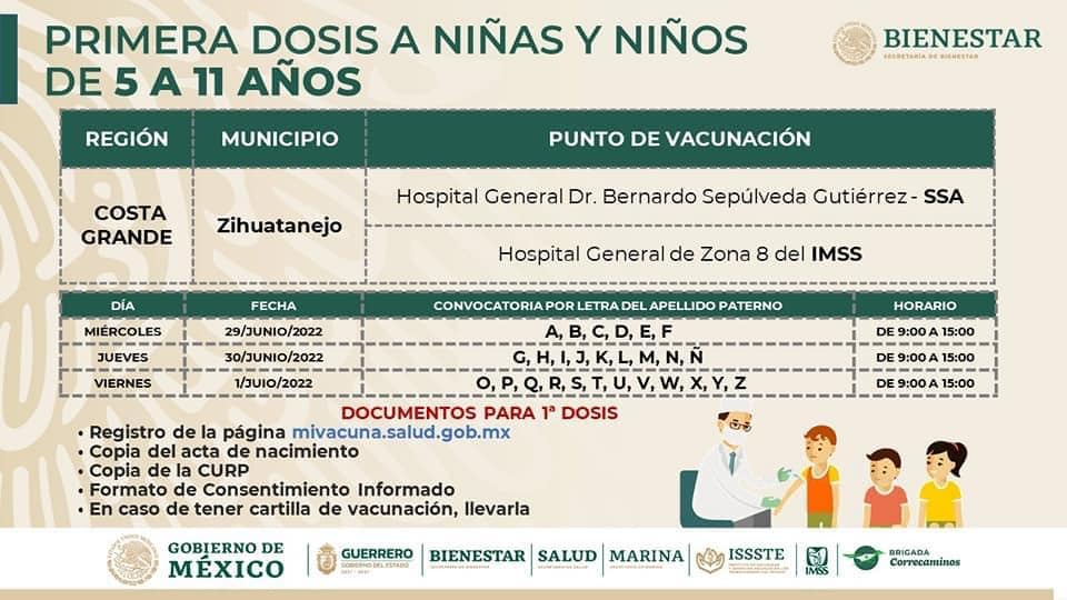 Vacunación de niños en Zihuatanejo iniciará el miércoles