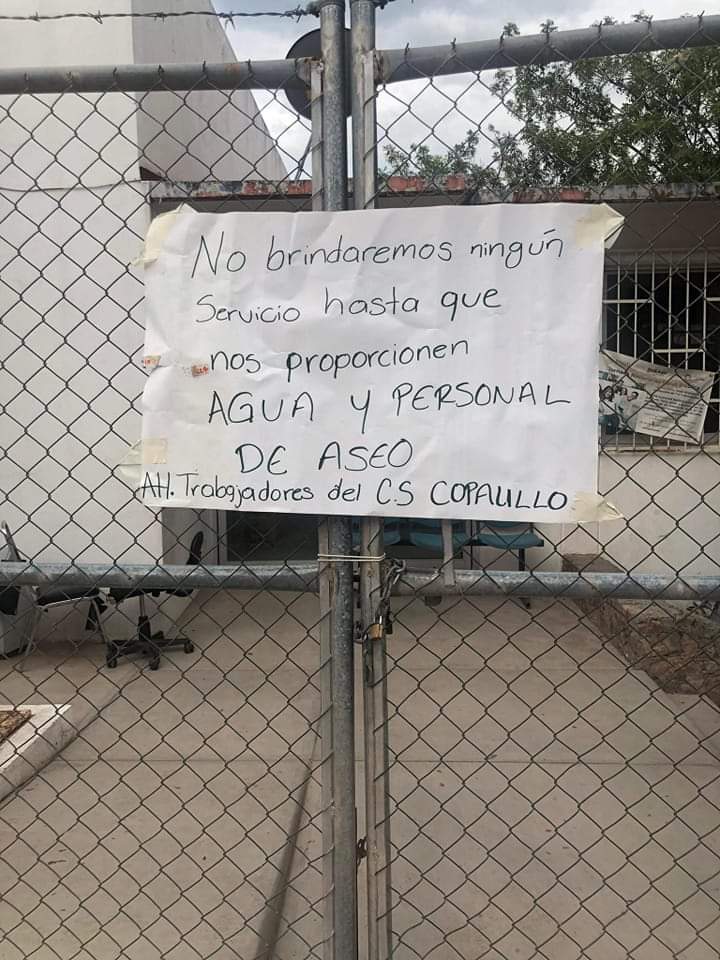 Por carecer de agua suspenden labores en el Centro de Salud de Copalillo