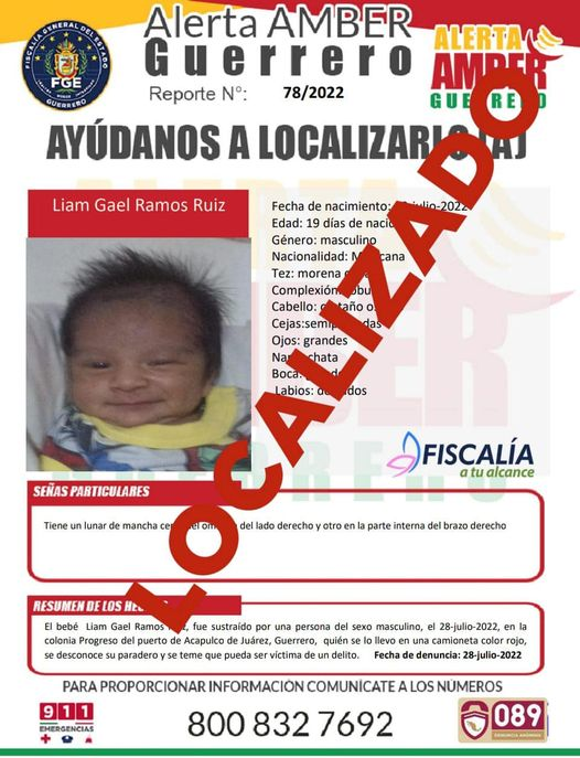 Rescatan a bebé de 19 días de nacido que había sido robado, en Acapulco