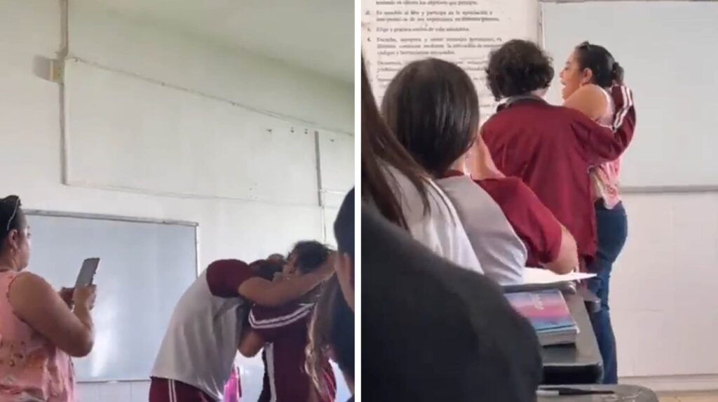 Alumna agrede a golpes a compañero y profesora en salón de clases