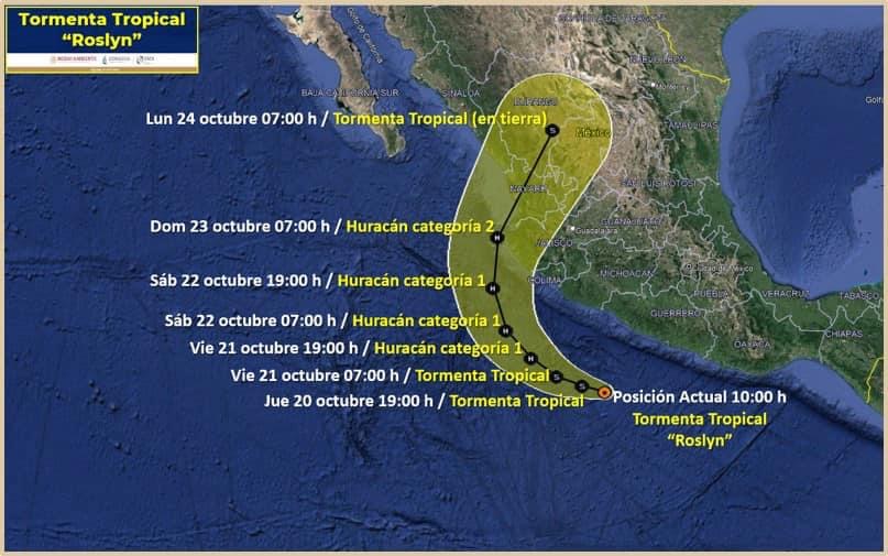 SE FORMA LA TORMENTA TROPICAL “ROSLYN” FRENTE A LAS COSTAS DE GUERRERO