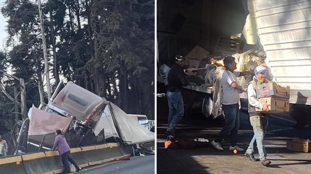 Realizan presunta rapiña tras volcadura de tráiler en la México-Cuernavaca