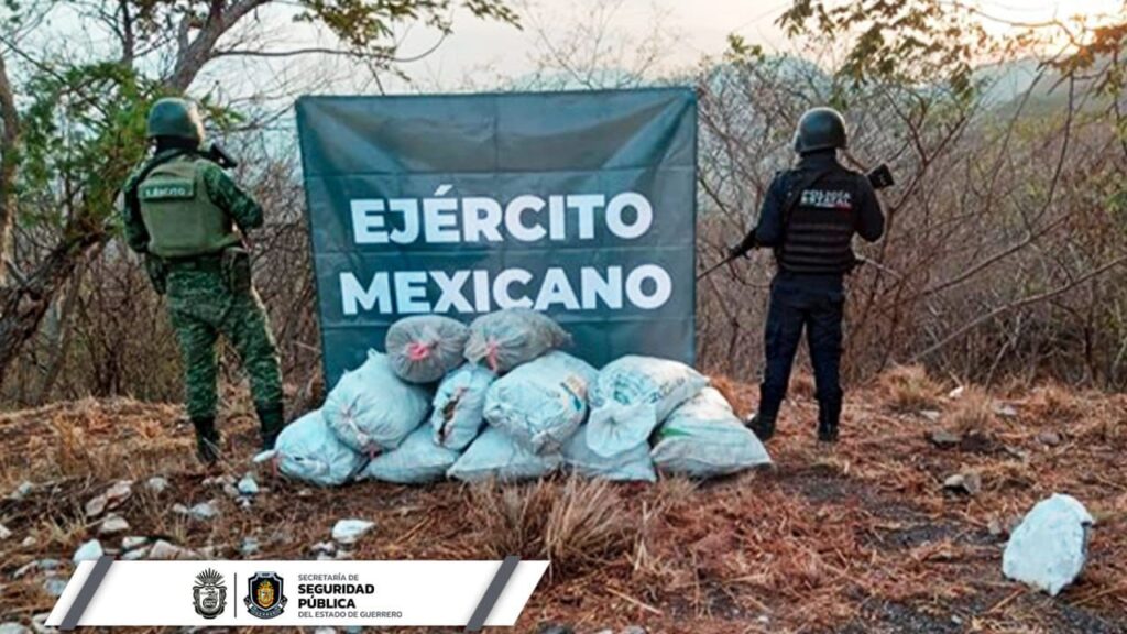 Asegura la policía estatal y sedena presunta droga en comunidad del municipio de chilpancingo