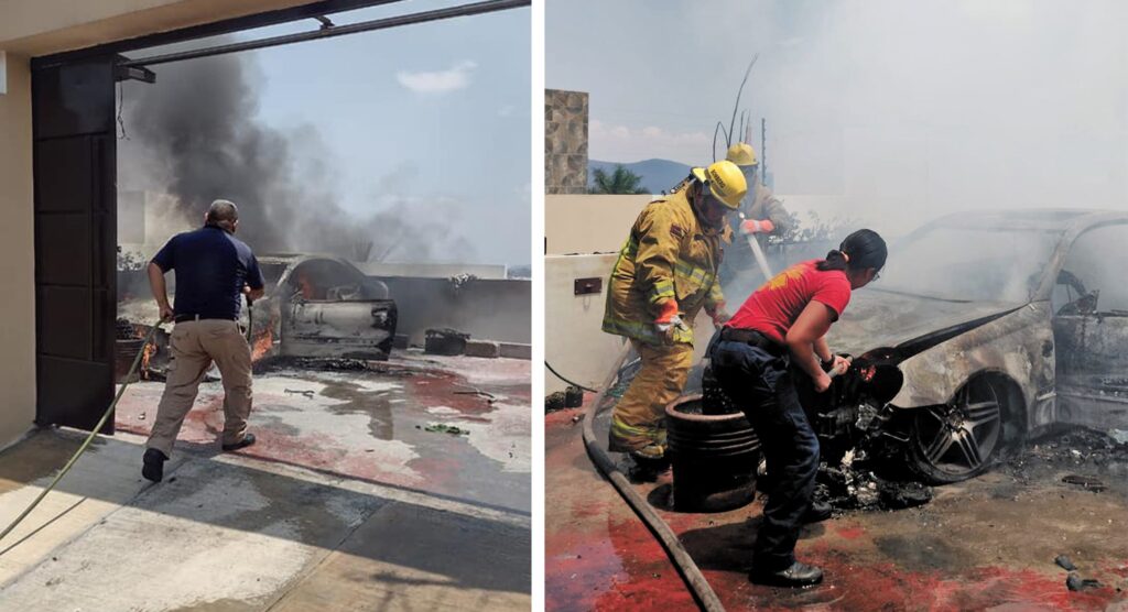 Arde auto al interior de un domicilio en Morelos
