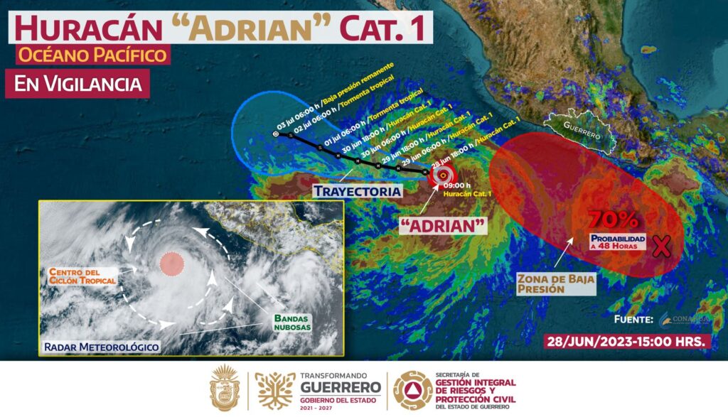 Tormenta tropical “Adrián” se intensificó a Huracán categoría uno