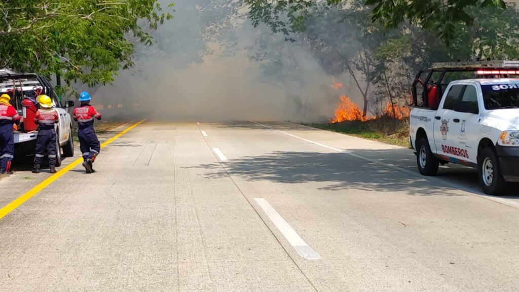 Incendios en bulevar de Zihuatanejo moviliza a Bomberos