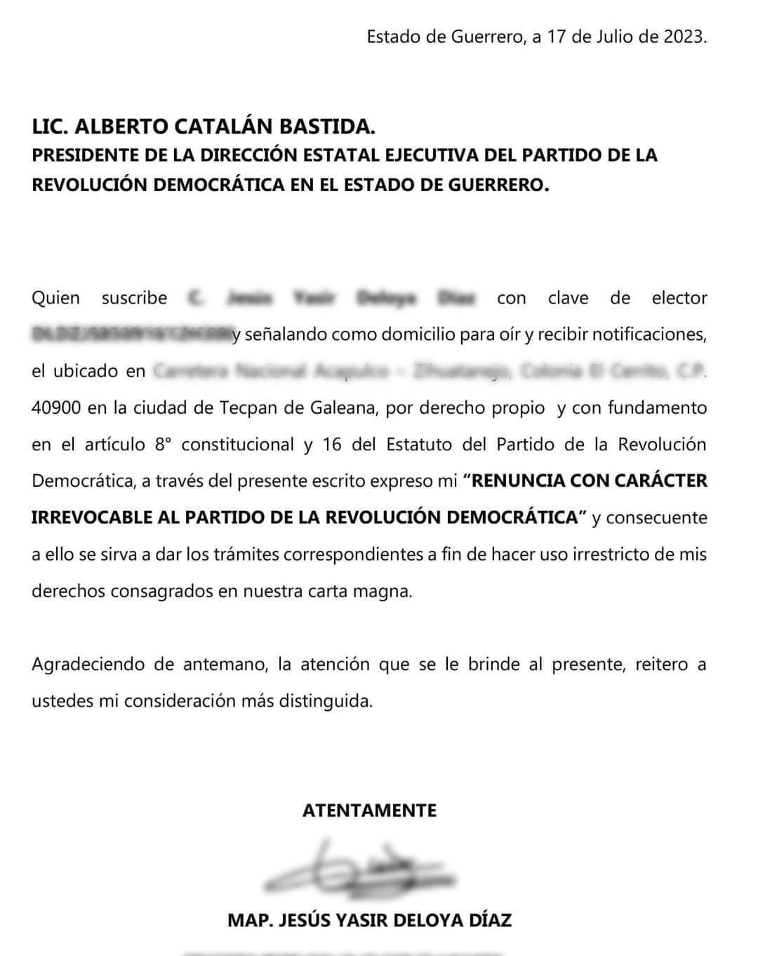 Alcalde de Tecpan renuncia al PRD