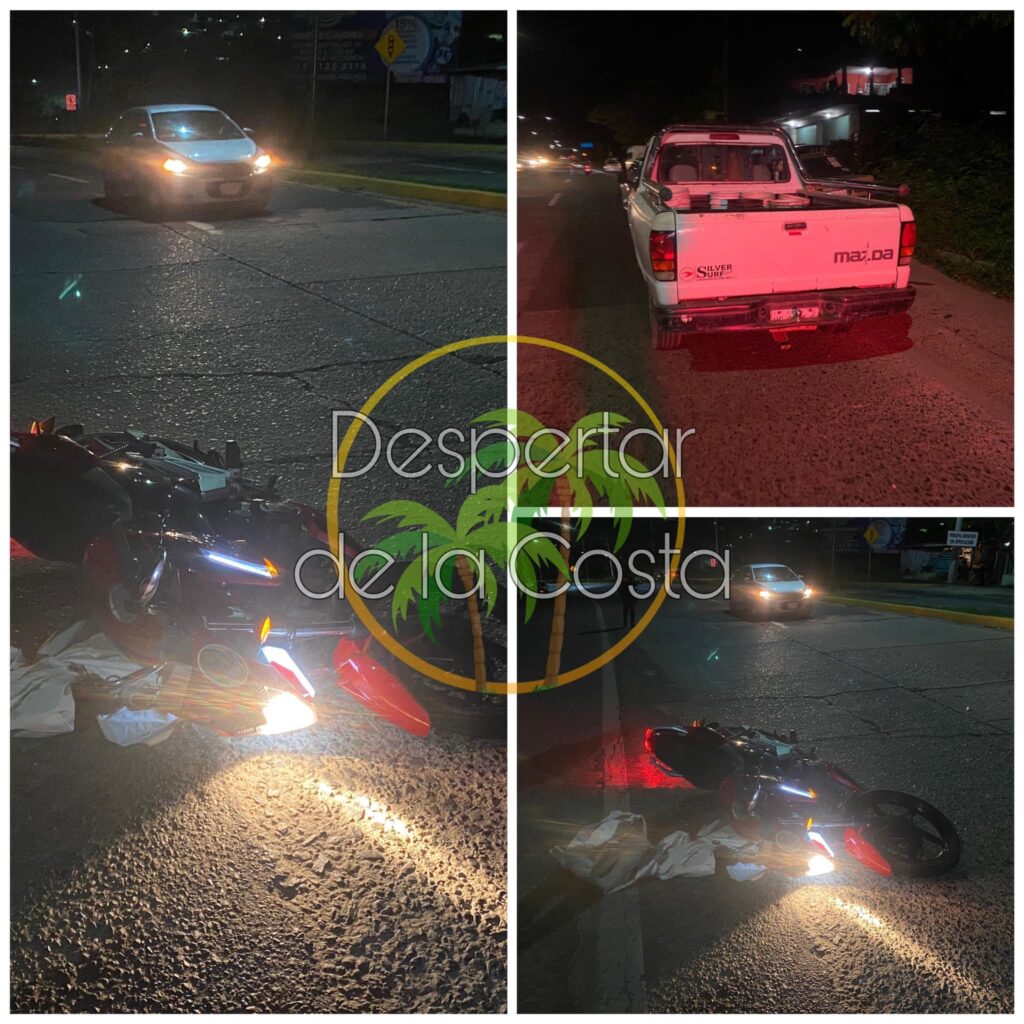 Motociclista se impacta detrás de una camioneta en Paseo de Zihuatanejo