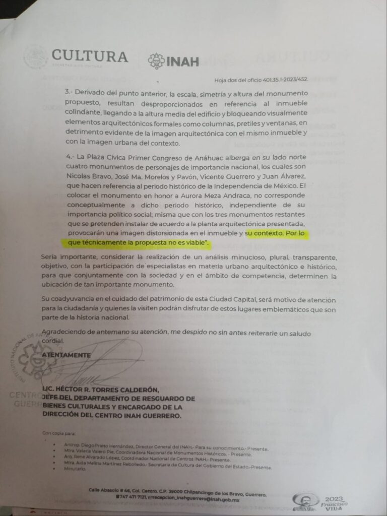 En Chilpancingo… Otro revés a la alcaldesa Norma Otilia; el INAH rechaza estatua en la plaza