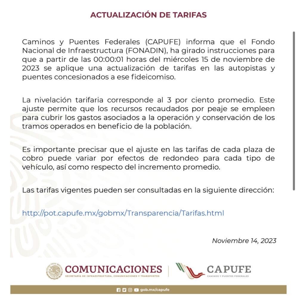 Aumentan en un 3% la tarifa de la Autopista del Sol: Capufe