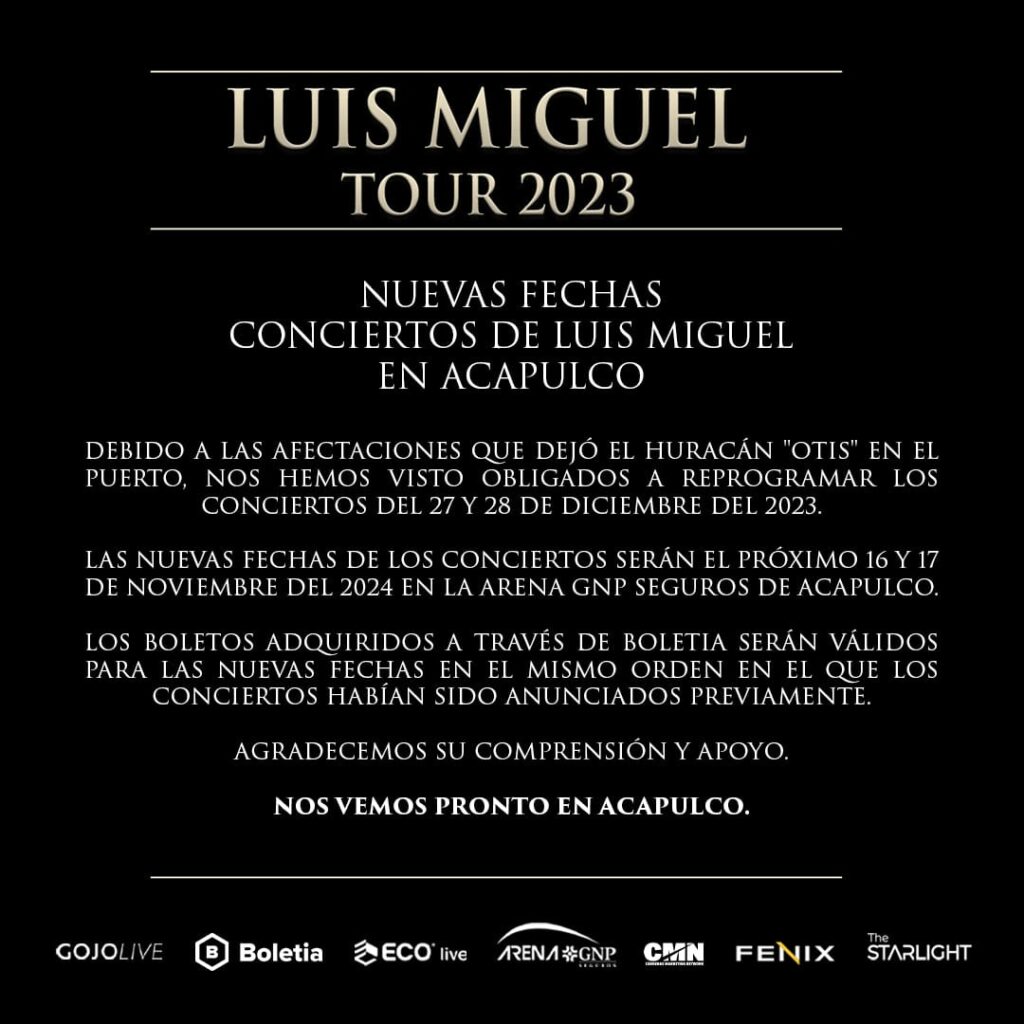 En Acapulco… Reprograman los dos conciertos de Luis Miguel para noviembre del 2024