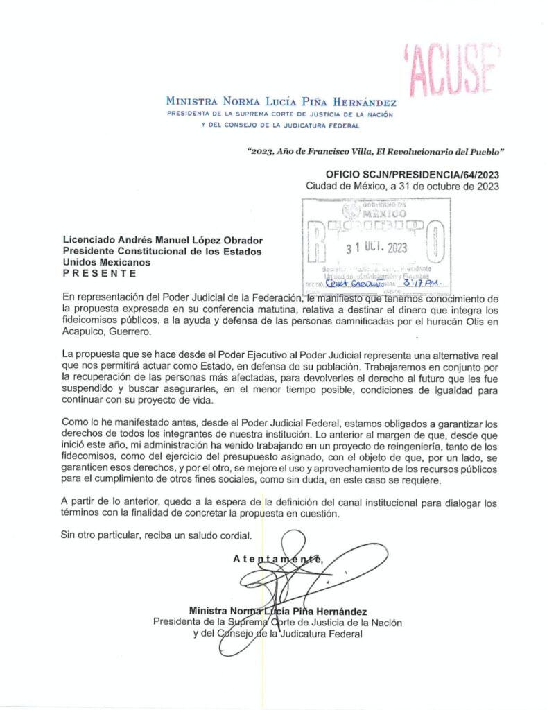 Acepta la ministra Piña la propuesta de AMLO para donar 15 mmdp a damnificados por “Otis”