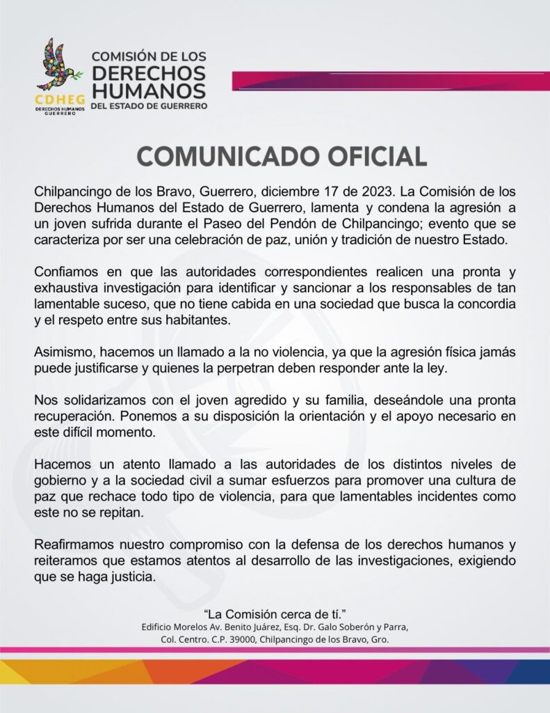 En Chilpancingo… Condena Derechos Humanos agresión a jovencito en el Paseo del Pendón