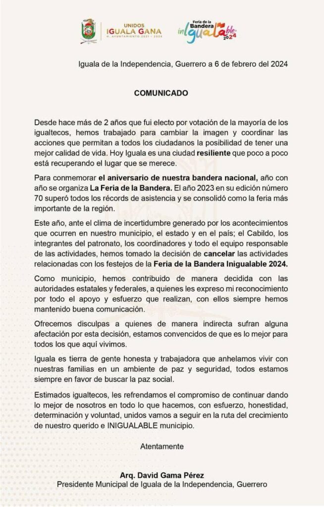 Confirmado! Cancelan en Iguala la Feria de la Bandera, por “incertidumbre”