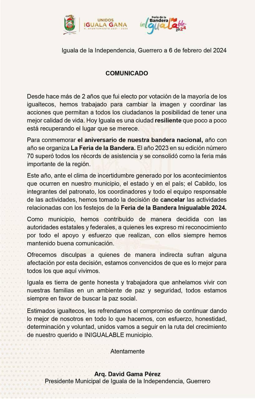 Confirmado! Cancelan en Iguala la Feria de la Bandera, por “incertidumbre”