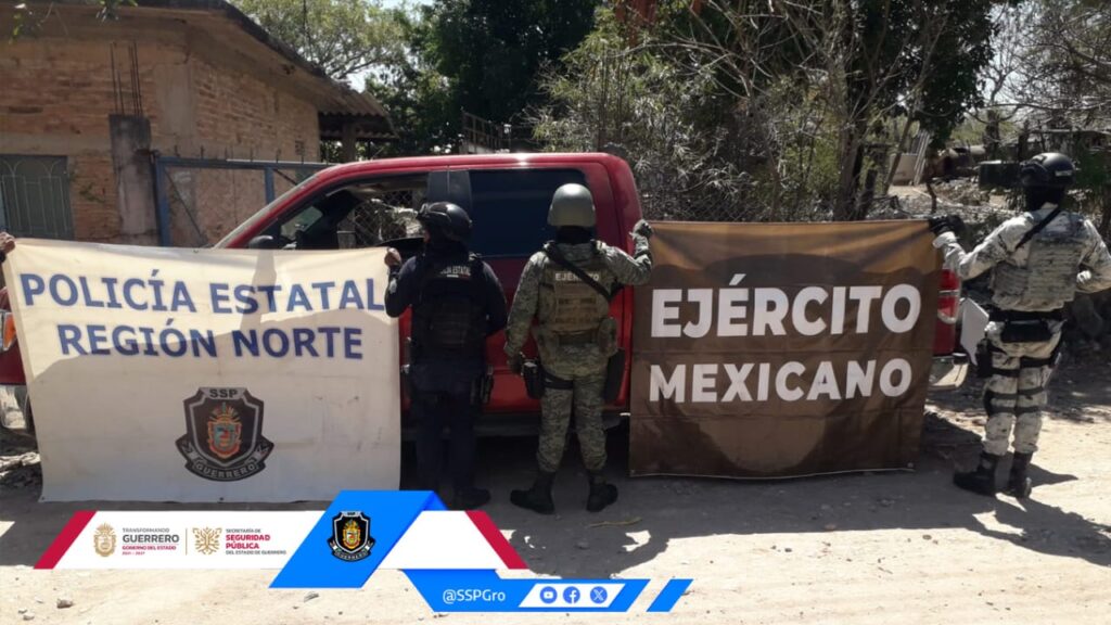 Policía Estatal, Sedena y Guardia Nacional aseguran arma larga y equipo táctico en Iguala