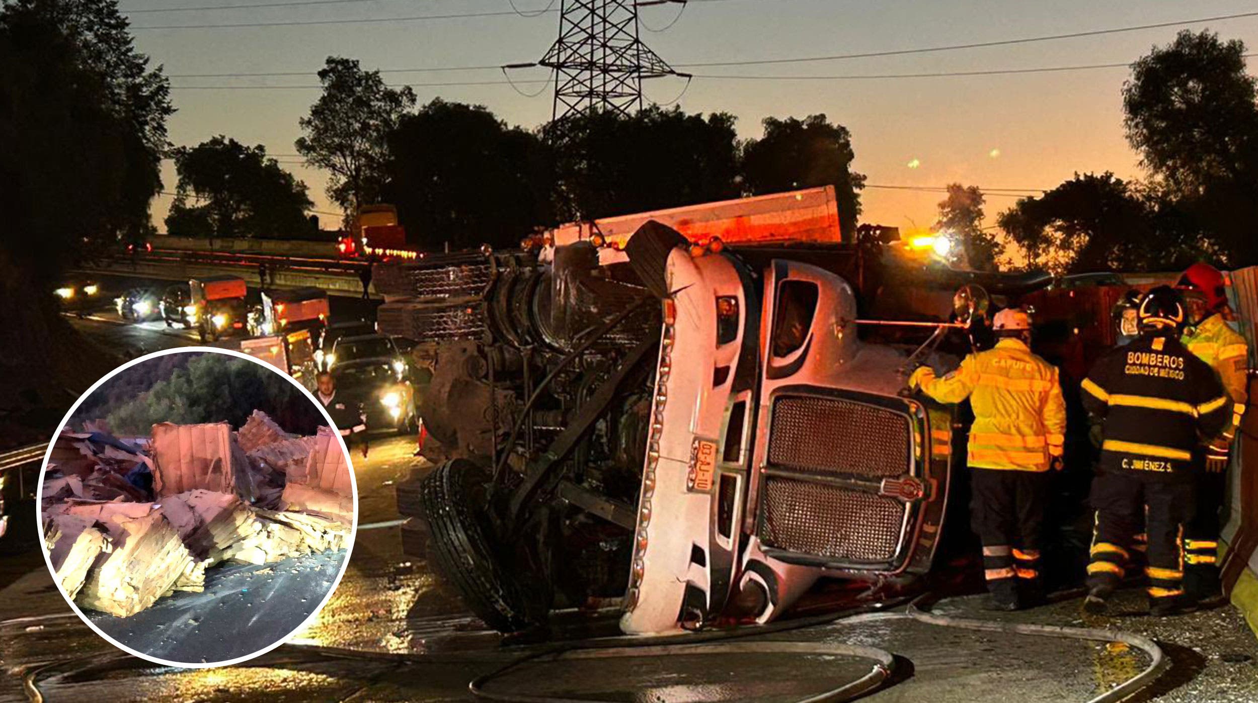 Tráiler vuelca en la México -Cuernavaca; transportaba 25 toneladas de cartón