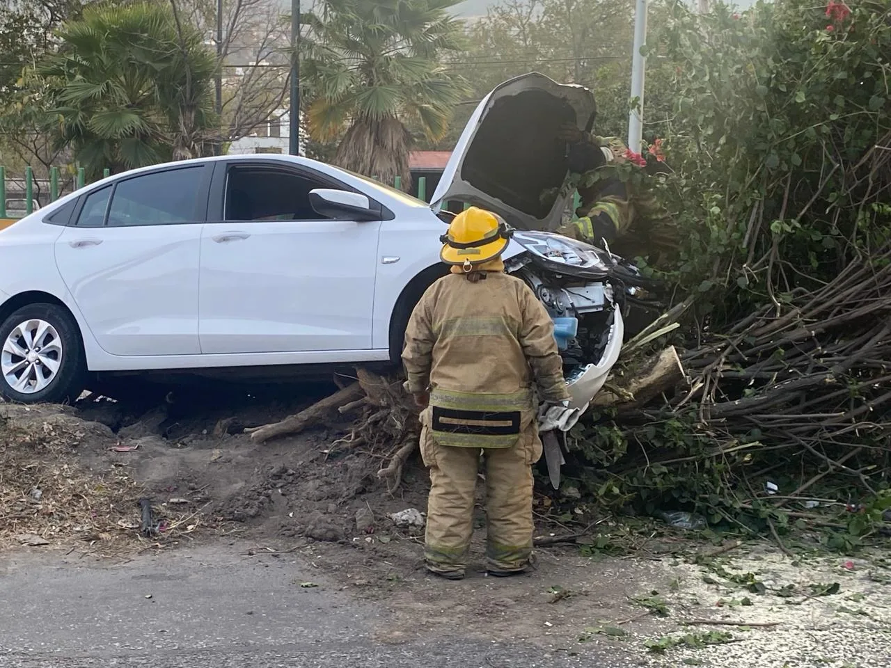 En Chilpancingo… Chocan dos autos y luego uno de éstos se impacta con un árbol; dos lesionados