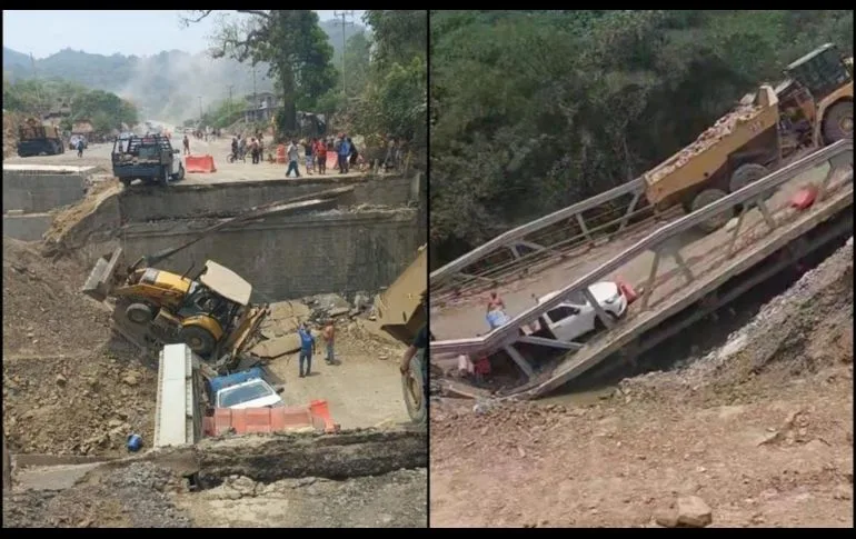 Colapsa puente vehicular de carretera en San Luis Potosí
