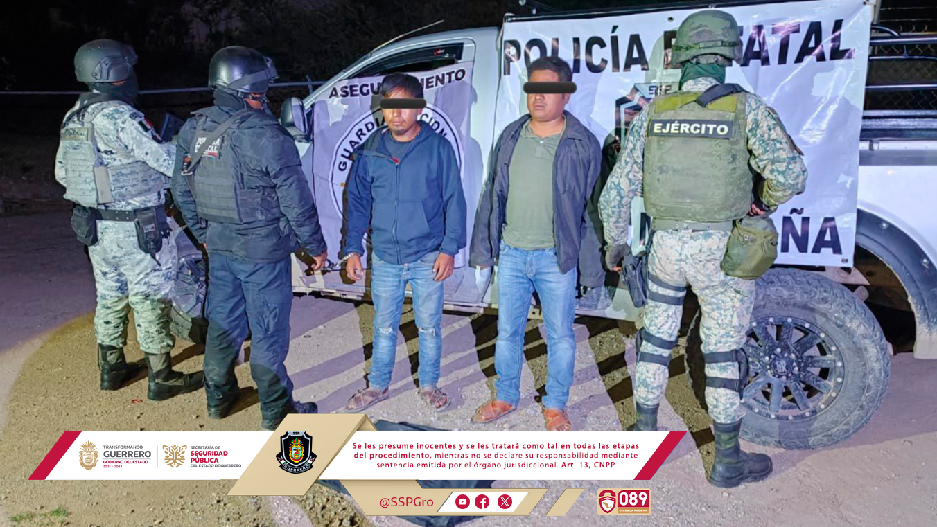 Detiene la policía estatal, SEDENA y GN a dos personas en Cochoapa El Grande