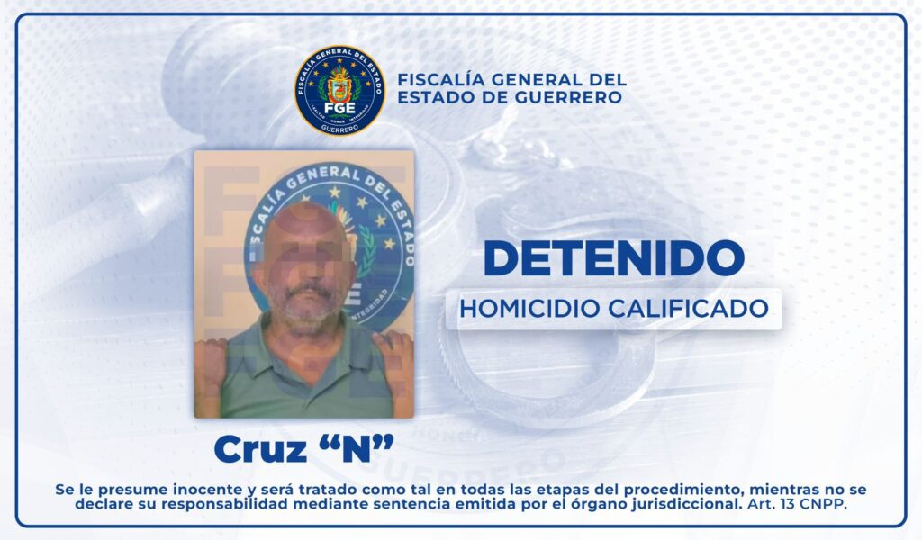 #FGEGuerrero detiene a Cruz “N”, quien era buscado por el homicidio de un hombre en Coyuca de Benítez.