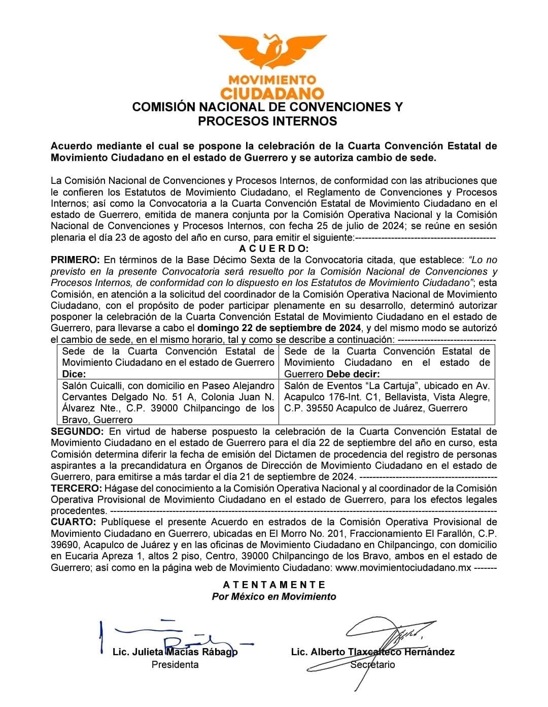 Aplazan la elección del dirigente deMovimiento Ciudadano en Guerrero