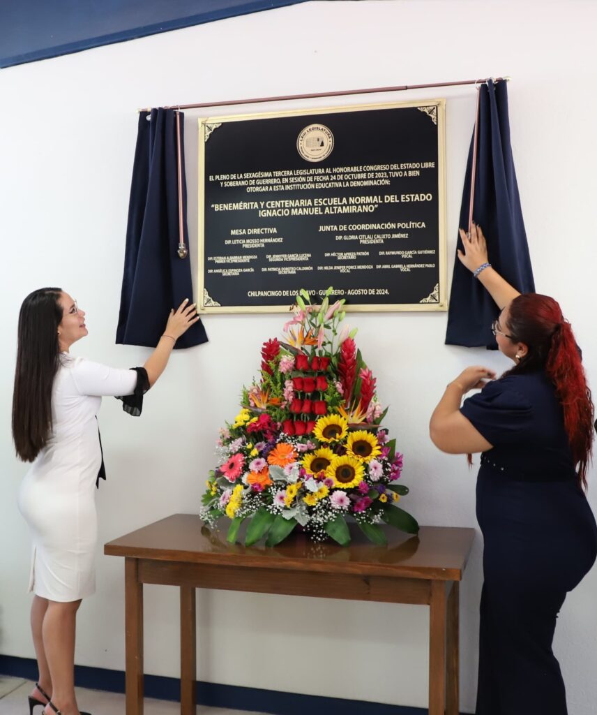 Develan diputadas y diputados la placa de “Benemérita” Escuela Normal del estado Ignacio Manuel Altamirano