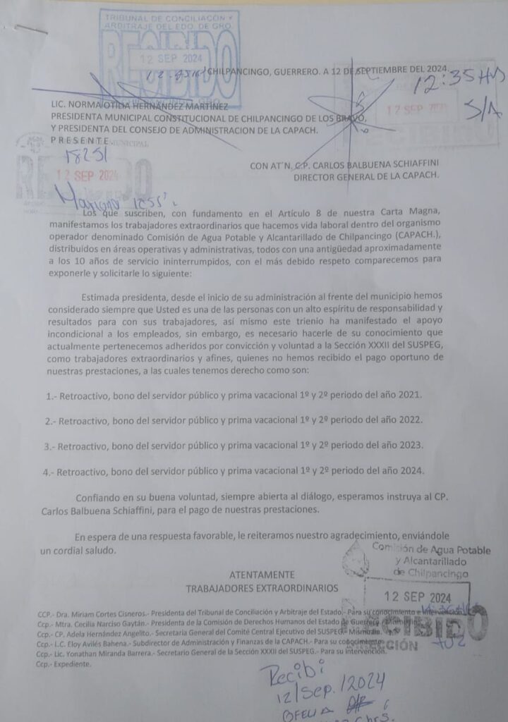 Por concepto de prestaciones atrasadas… Empleados exigen a la CAPACH el pago de un millón de pesos