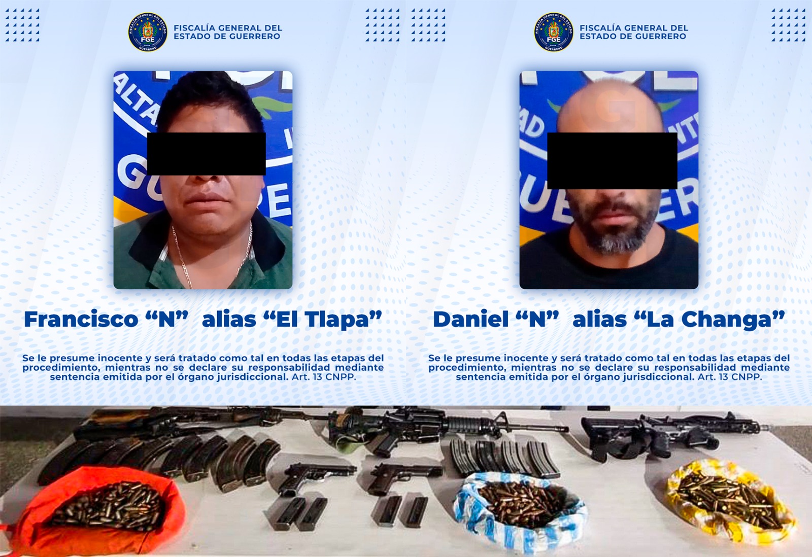 FGE Guerrero, Ejército Mexicano, GN y Policía Estatal detienen a dos homicidas y aseguran armamento en Teloloapan