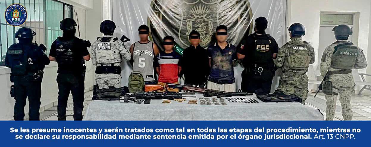 FGEGuerrero detiene a 4 hombres en Acapulco; les aseguran armas, vehículos y dosis de droga en operativo interinstitucional