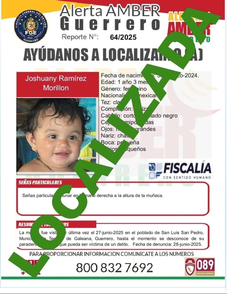 Localizan con vida a bebé reportada como desaparecida en Tecpan