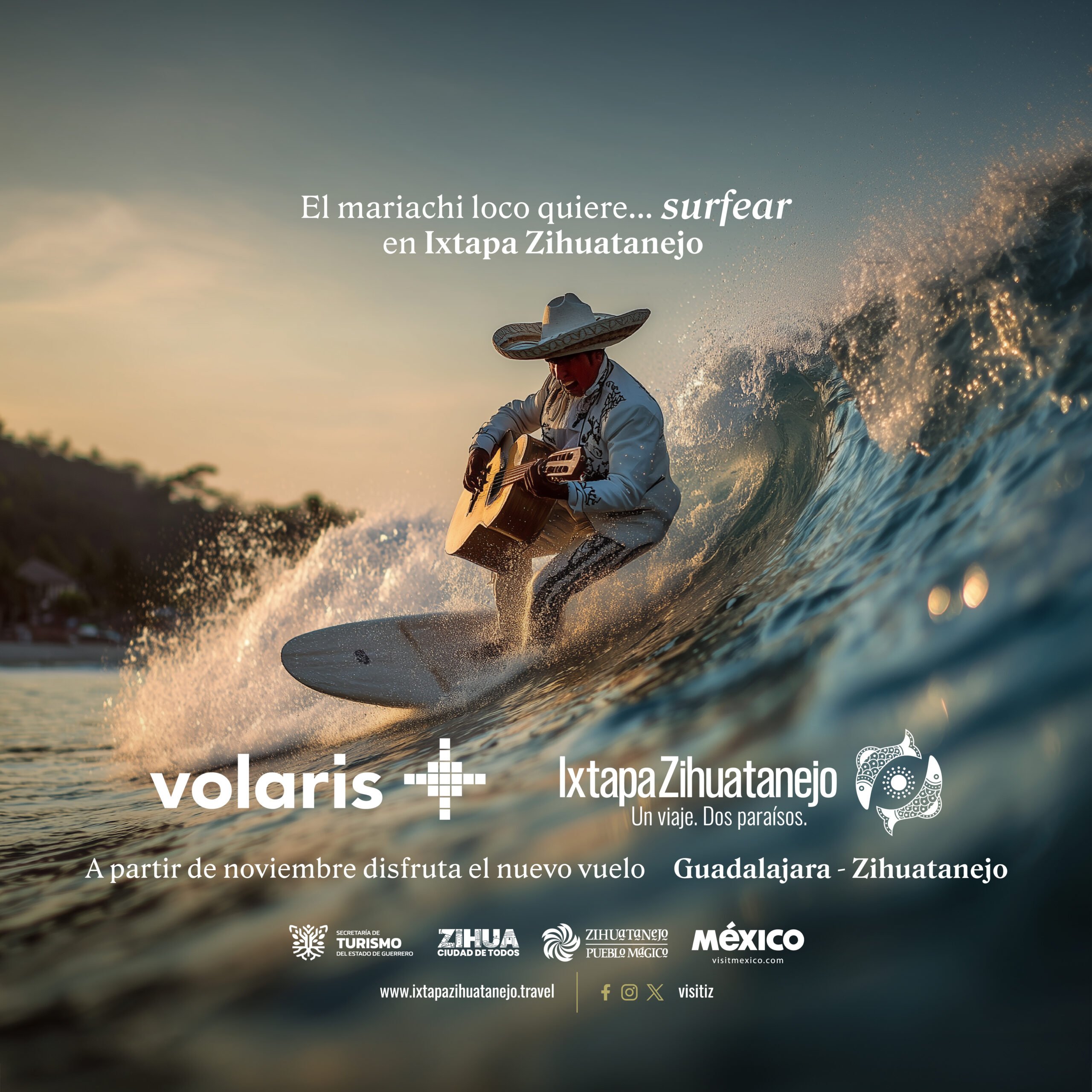 “El mariachi loco quiere… nadar”:Volaris lanza ruta Guadalajara–Ixtapa Zihuatanejo con cuatro vuelos semanales desde noviembre
