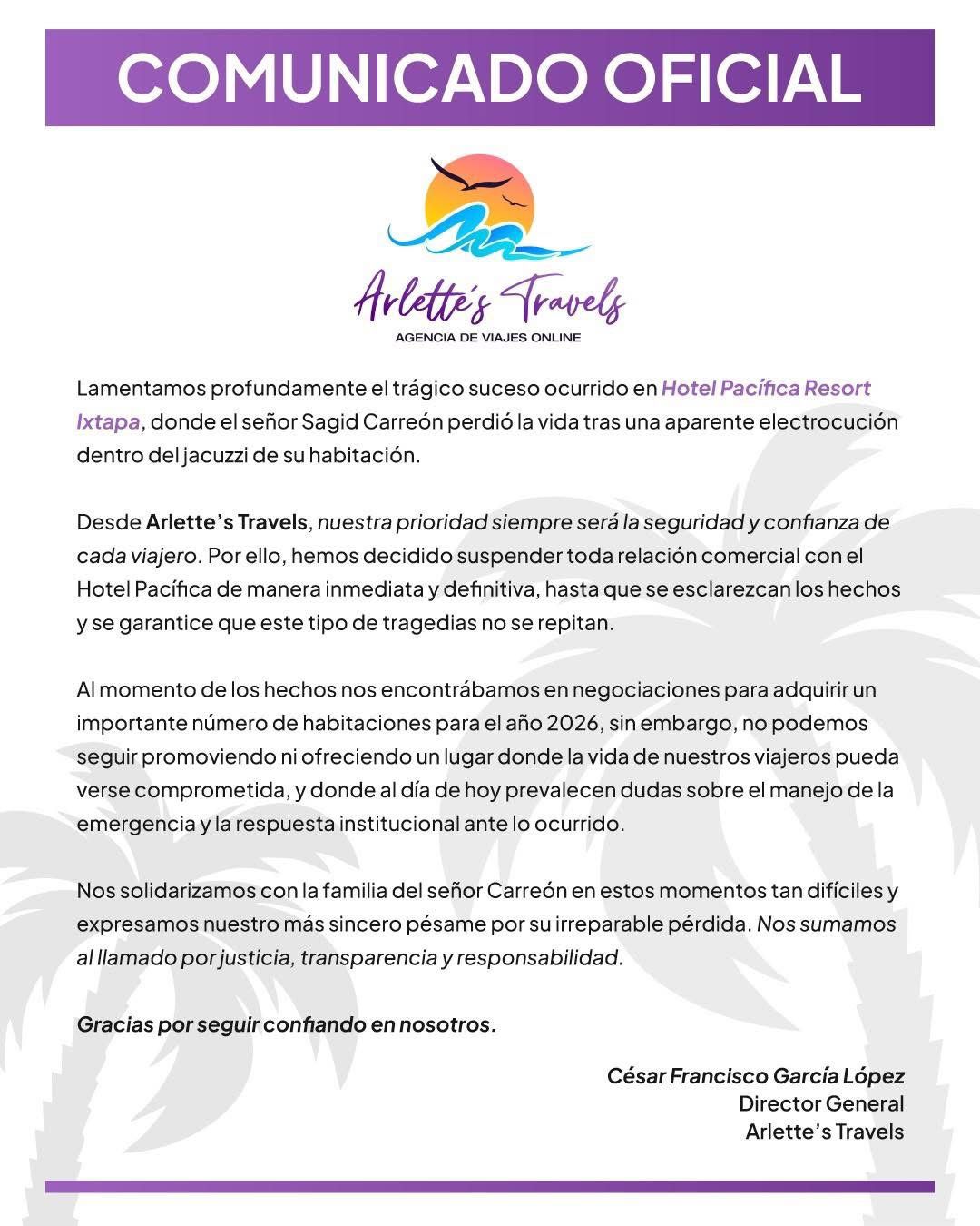 Agencia suspendió relación con Pacífica Ixtapa tras muerte de turista