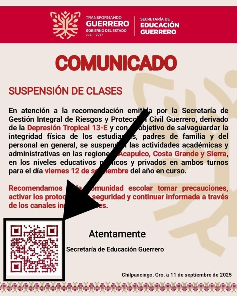 Gobierno de Guerrero implementa código QR en comunicados de suspensión de clases para combatir la infodemia