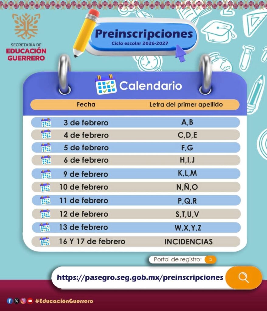 Las preinscripciones de educación básica inician del 3 al 13 de febrero en Guerrero: SEG