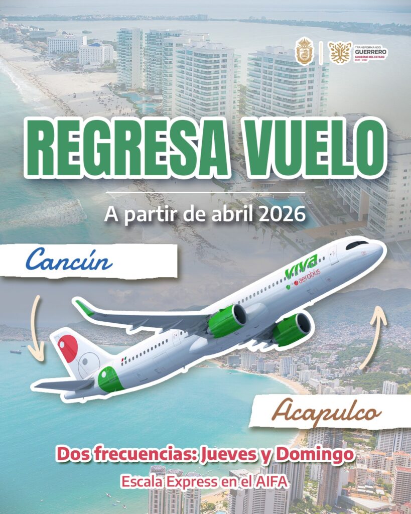 Regresa el vuelo Cancún–Acapulco y se fortalece la conectividad aérea del Hogar del Sol