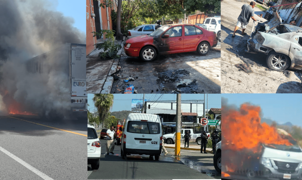 Seis vehículos incendiados paralizan Zihuatanejo y La Unión tras ola de violencia nacional