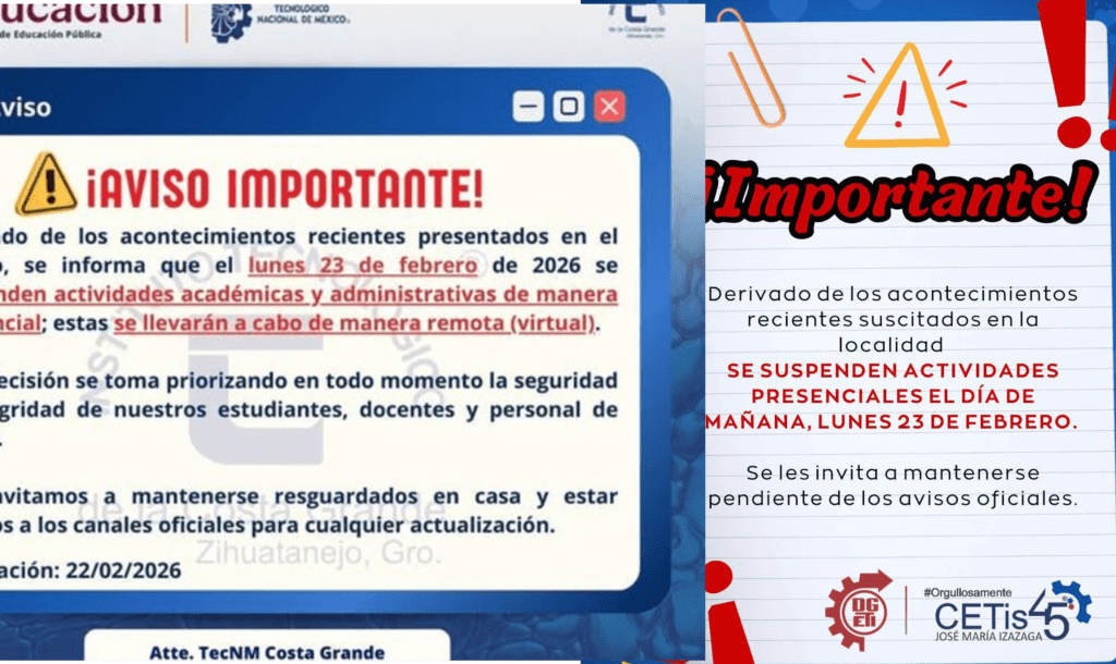 Más de 30 escuelas suspenden clases este lunes en Zihuatanejo y Petatlán por hechos de violencia
