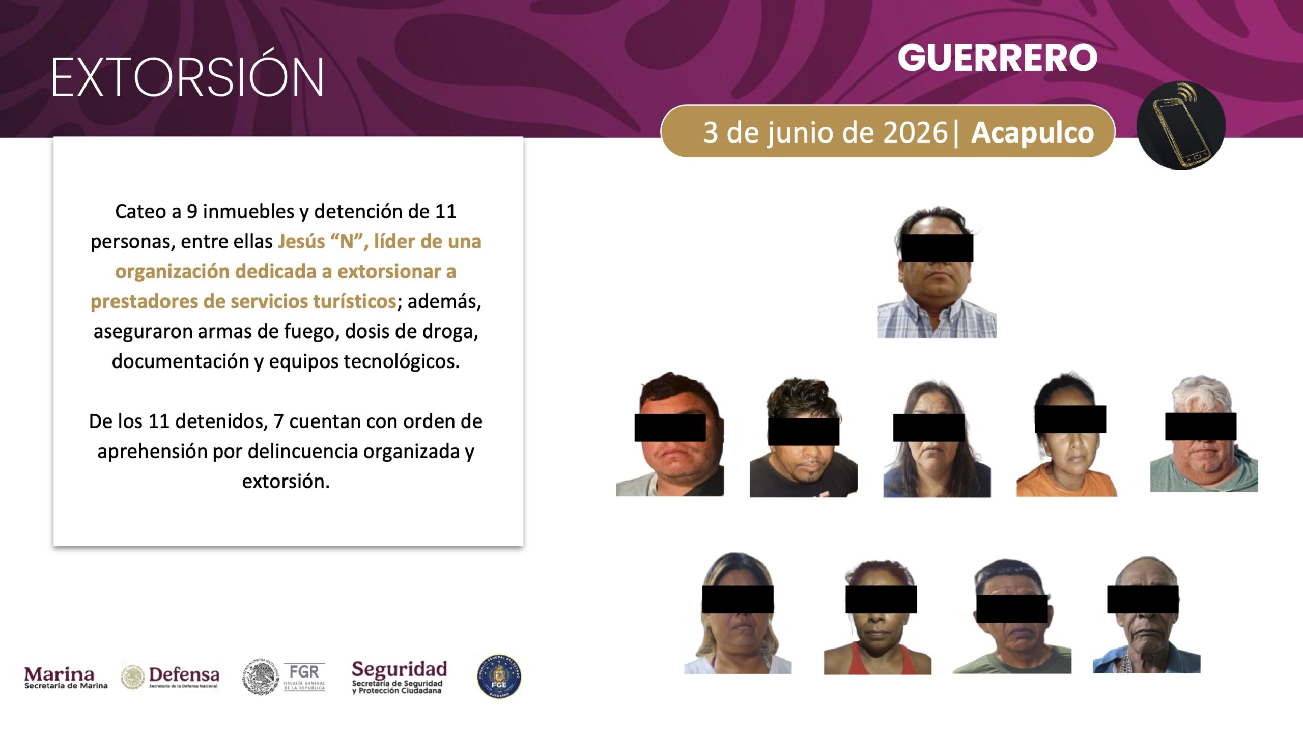 Guerrero fortalece seguridad con operativos coordinados, detenciones clave y combate frontal a la extorsión: García Harfuch