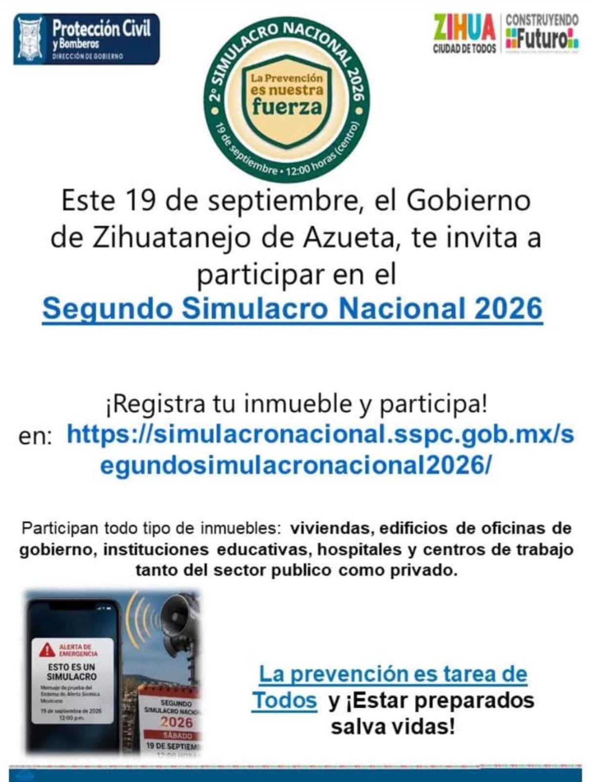 Protección Civil Zihuatanejo llama a participar en el Segundo Simulacro Nacional