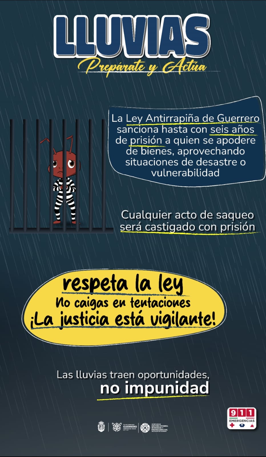 En Guerrero se castiga hasta seis años de cárcel por rapiña durante contingencias 